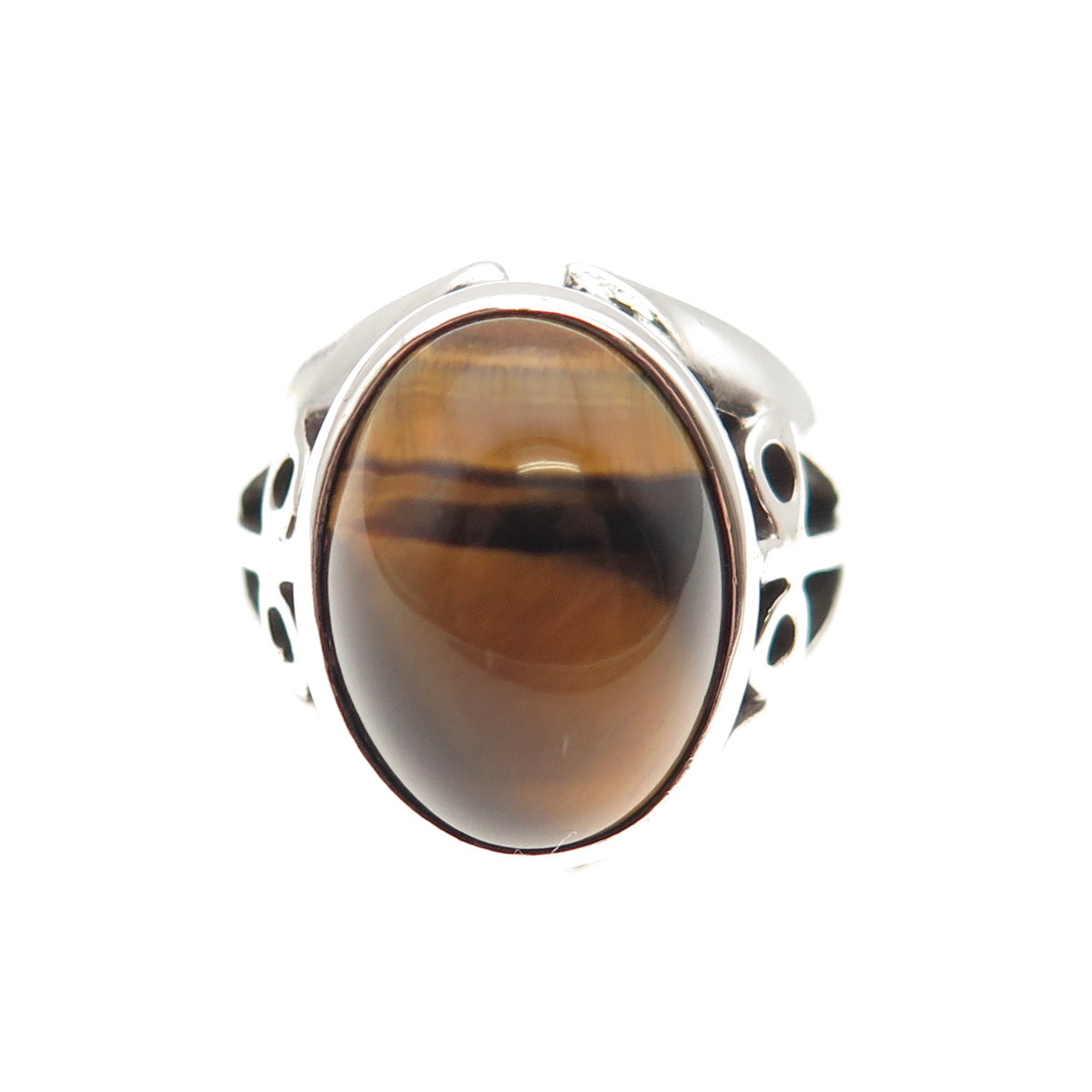 925 Sterling Silver Vintage Real Tiger Eye Modernist Ring Size 4.5