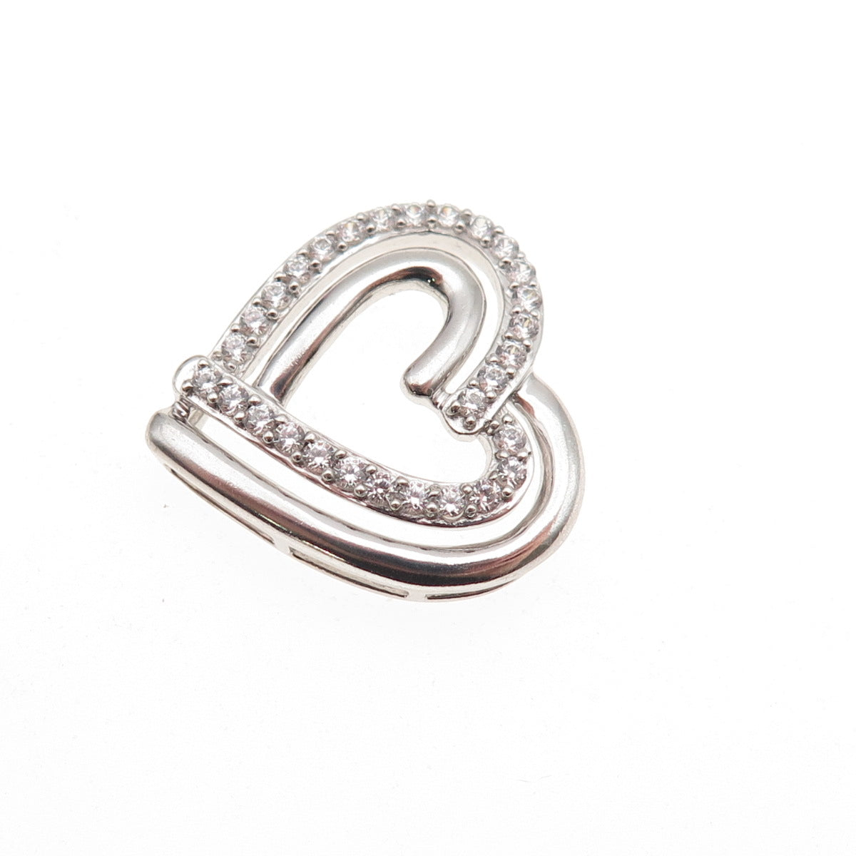 JH Young 925 Sterling Silver Round-Cut C Z Double Heart Mini Slide Charm Pendant