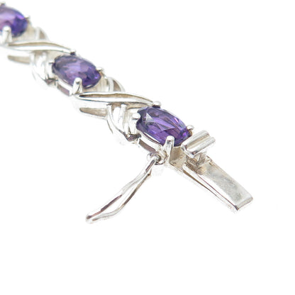 ROSS SIMONS 925 Sterling Silver Vintage Real Amethyst X Link Bracelet 7"
