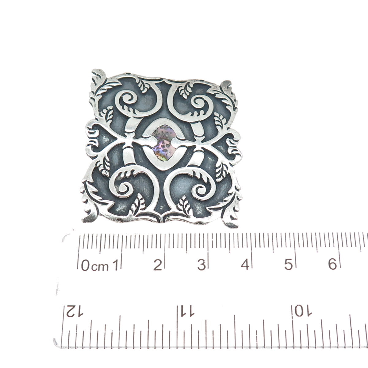 925 Sterling Silver Vintage Real Abalone Shell Floral Leaf Oxidized Pin Brooch