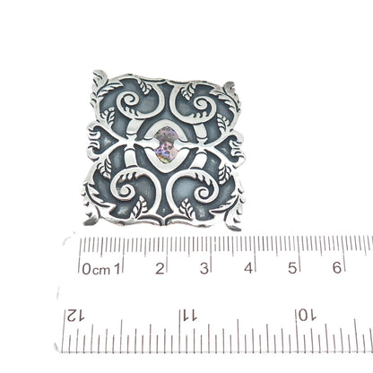 925 Sterling Silver Vintage Real Abalone Shell Floral Leaf Oxidized Pin Brooch