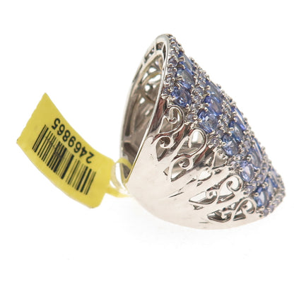 Chuck Clemency Sterling Silver Real Tanzanite & Iolite Cluster Ring Size 8.25