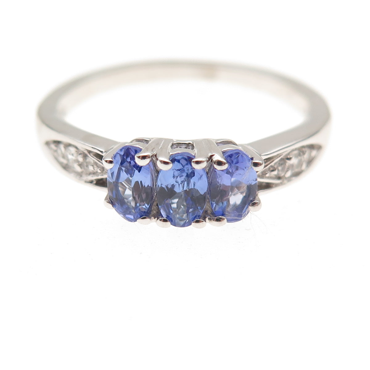 Chuck Clemency 925 Sterling Silver Real Tanzanite & White Topaz Ring Size 8.25