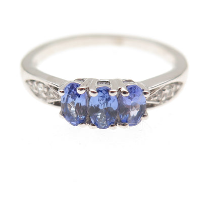 Chuck Clemency 925 Sterling Silver Real Tanzanite & White Topaz Ring Size 8.25
