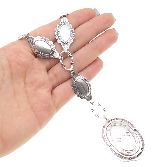 Old Pawn 925 Sterling Silver Vintage Southwestern Concho Chain Belt Necklace 34"