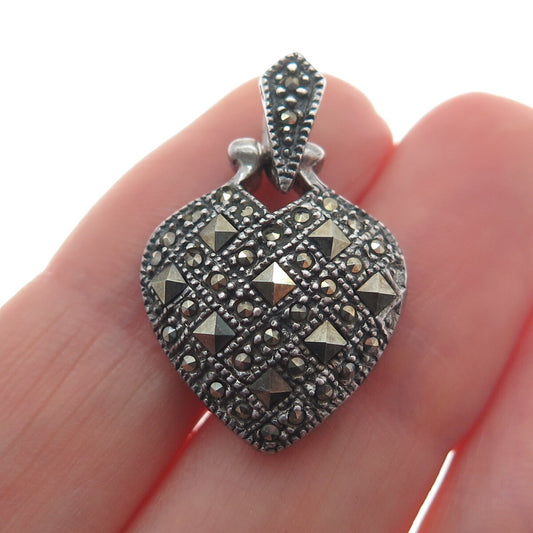 CHARLES WINSTON Sterling Silver Vintage Real Marcasite Heart Minimalist Pendant