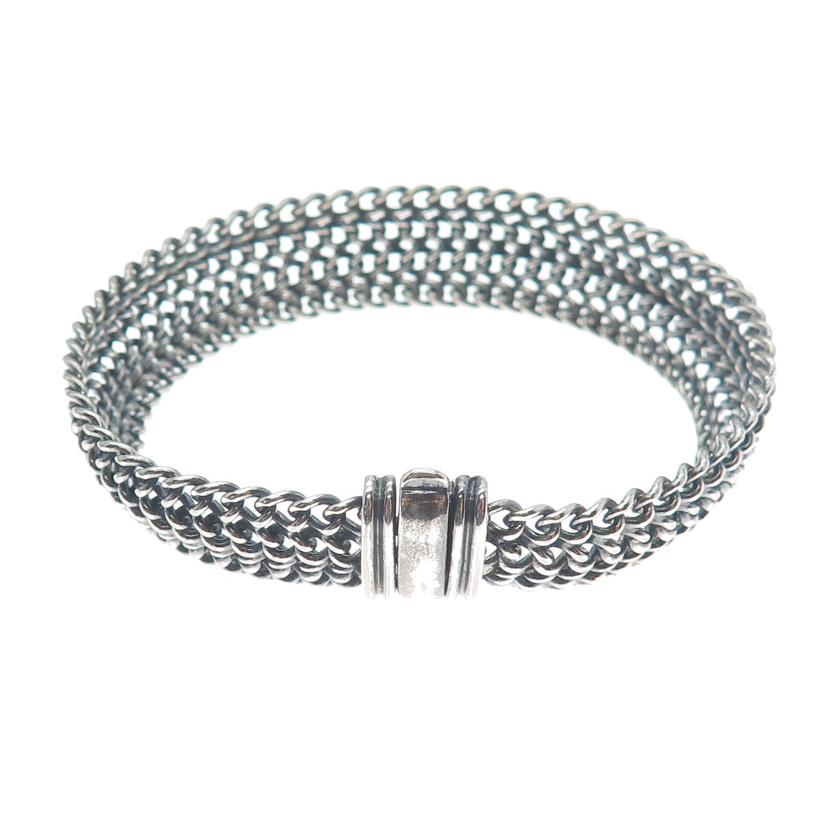 VIOR 925 Sterling Silver Vintage Italy Spine Mesh Link Oxidized Bracelet 7.25"
