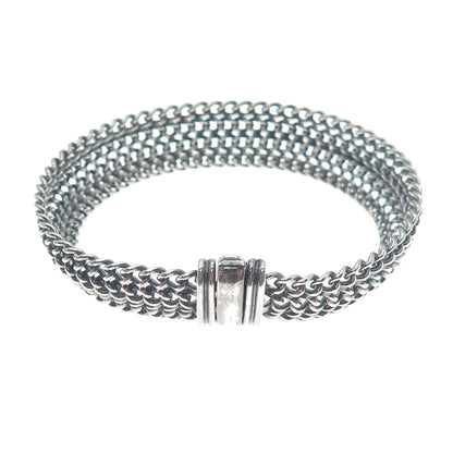 VIOR 925 Sterling Silver Vintage Italy Spine Mesh Link Oxidized Bracelet 7.25"