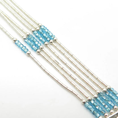 925 Sterling Silver Vintage Sunrise Blue Beads Liquid Tribal Chain Necklace 18"