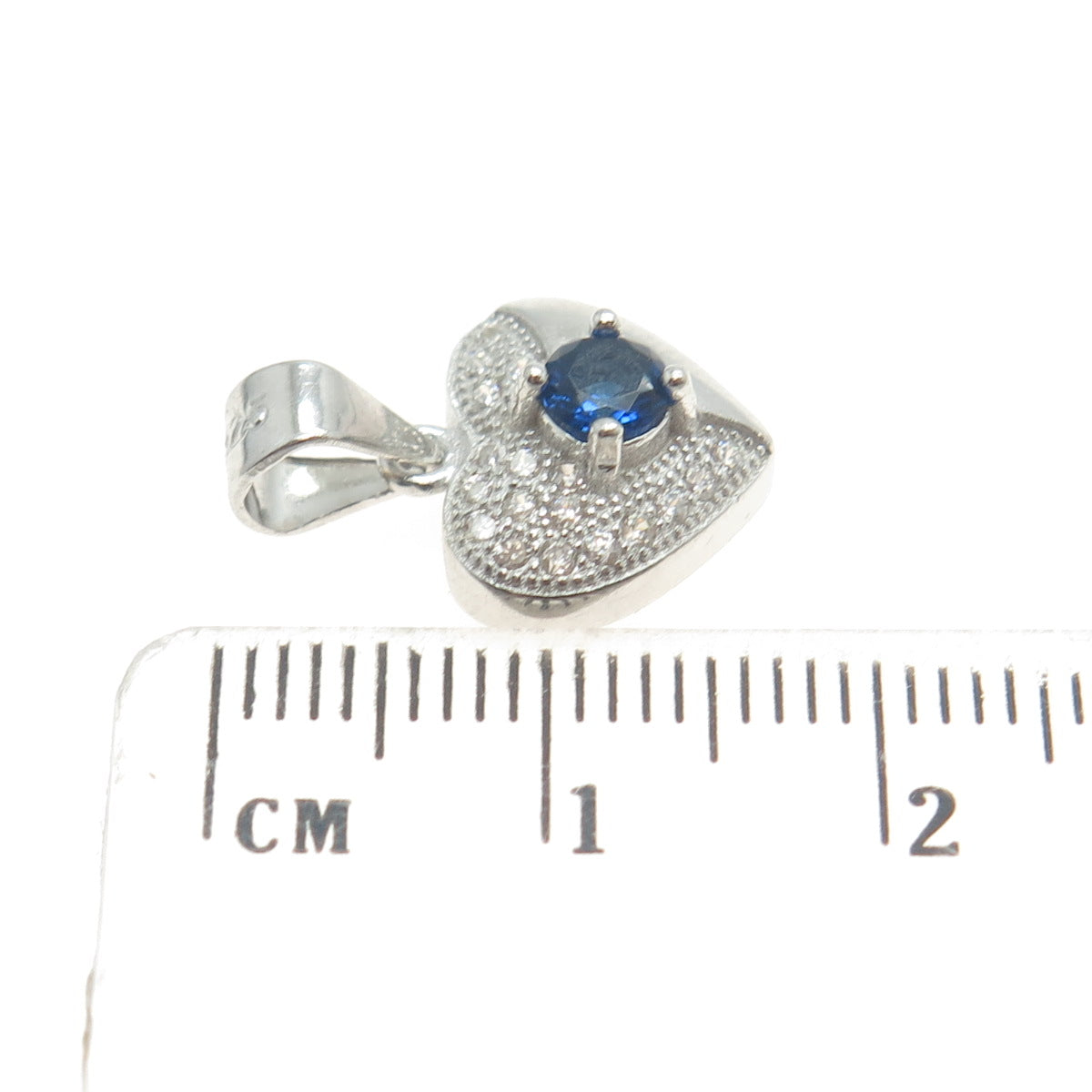 925 Sterling Silver Blue & White C Z Heart Pendant