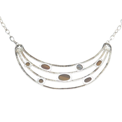 925 Sterling Silver Vintage Real Tiger Eye Modernist Crescent Chain Necklace 18"