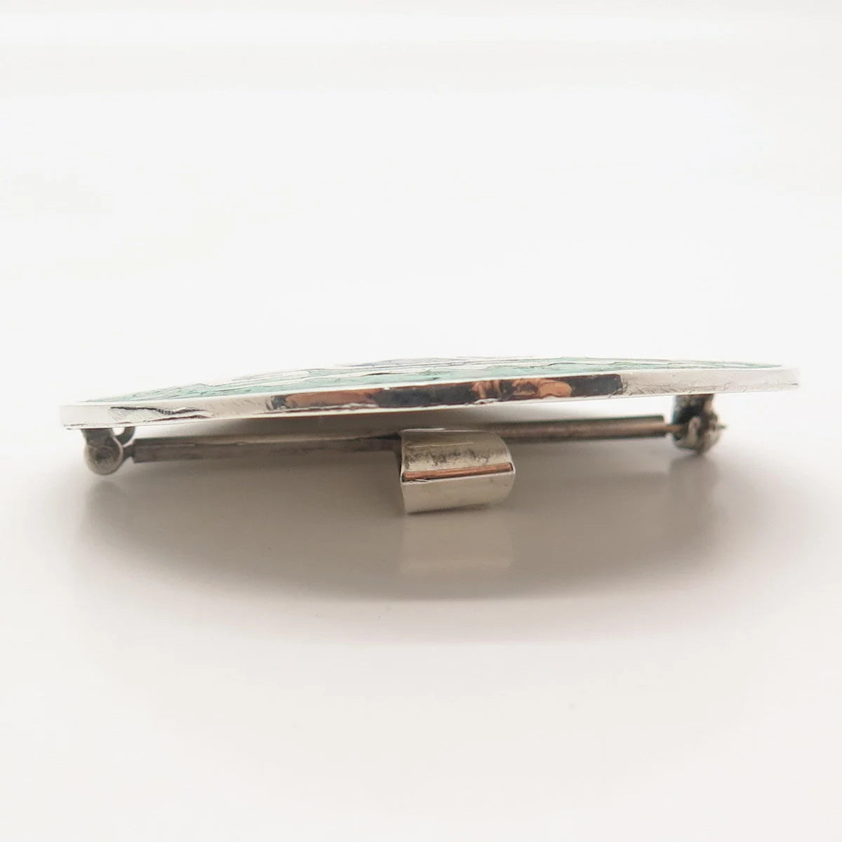 925 Sterling Silver 3-Tone Vintage Mexico Azurite Gem Inlay Tribal Pin Brooch