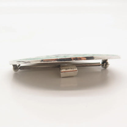 925 Sterling Silver 3-Tone Vintage Mexico Azurite Gem Inlay Tribal Pin Brooch