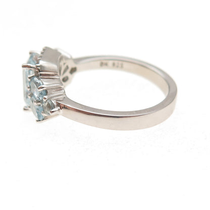 925 Sterling Silver Real Aquamarine Blue & White Topaz Ring Size 7.75