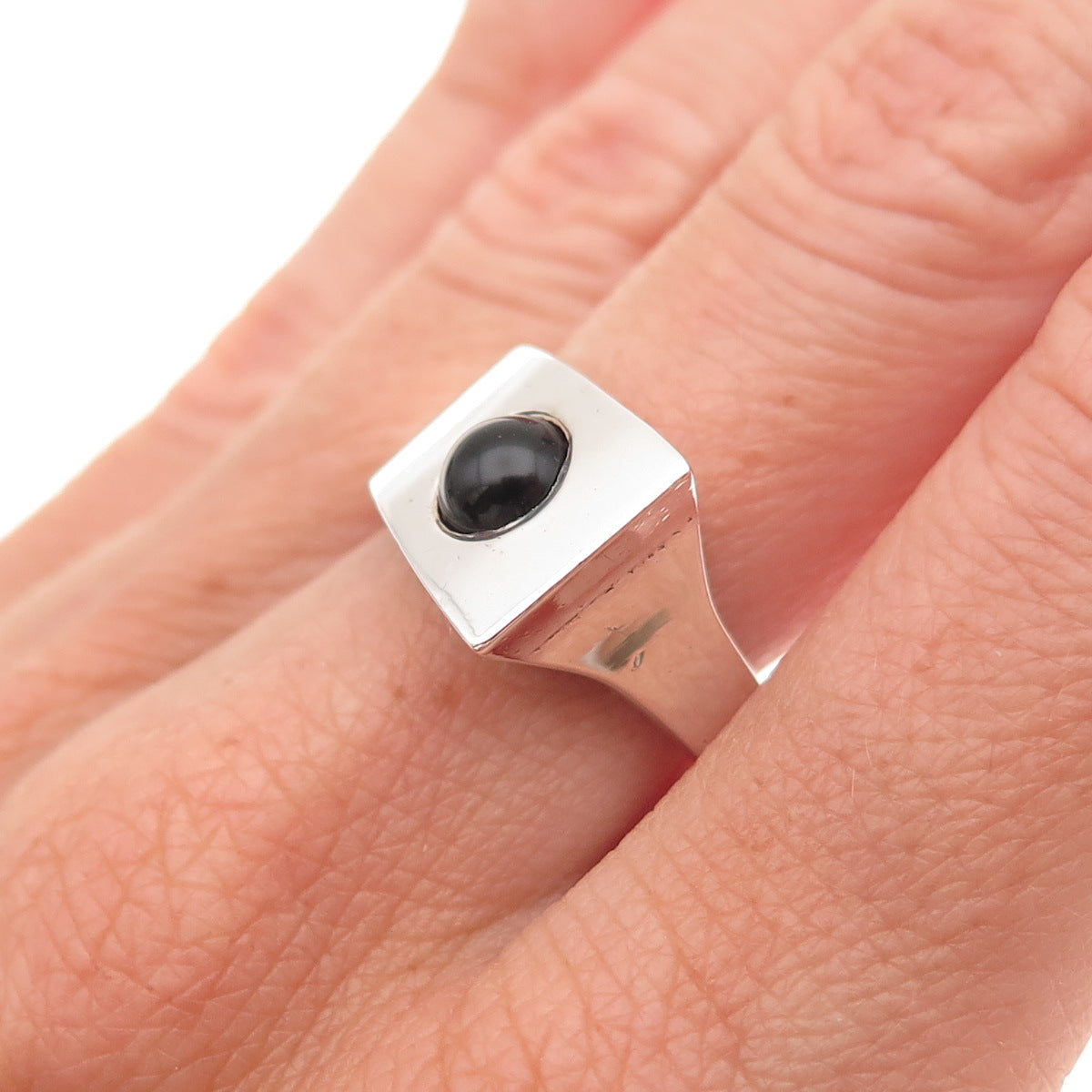 Pejois 925 Sterling Silver Vintage Real Black Onyx Modernist Ring Size 7