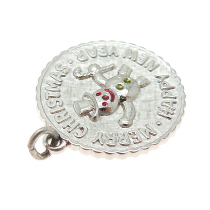925 Sterling Silver Antique Enamel "Merry Christmas & Happy New Year" Pendant