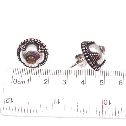 925 Sterling Silver Vintage Real Opal Cross Dome Oxidized Earrings