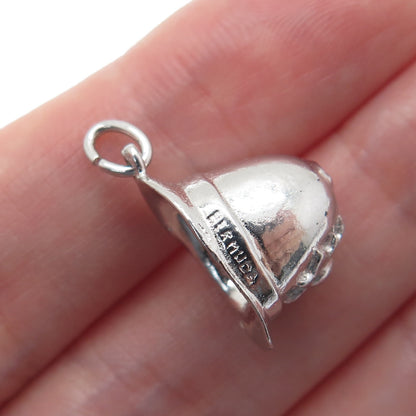 925 Sterling Silver Antique Bermuda Fireman Helmet Minimalist 3D Charm Pendant
