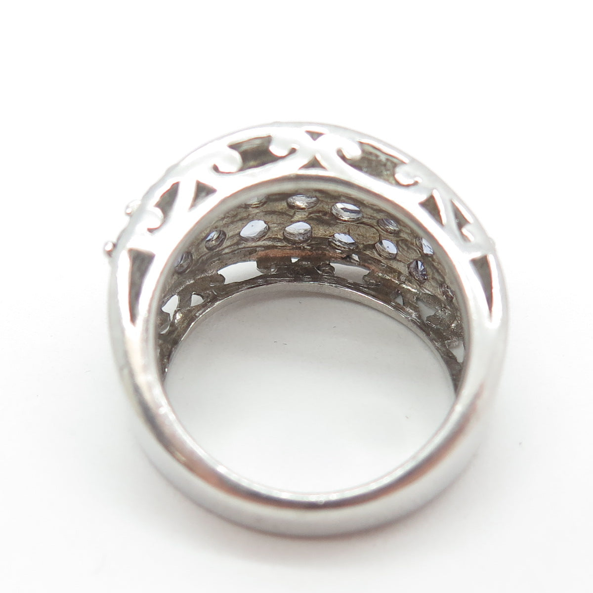 CHUCK CLEMENCY 925 Sterling Silver Real Round-Cut Iolite Cluster Ring Size 7.25