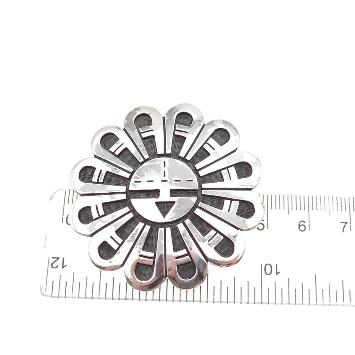 Leonard Shupla Hopi Old Pawn 925 Sterling Silver Vintage Sun Pin Brooch Pendant