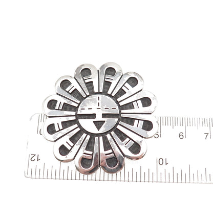 Leonard Shupla Hopi Old Pawn 925 Sterling Silver Vintage Sun Pin Brooch Pendant