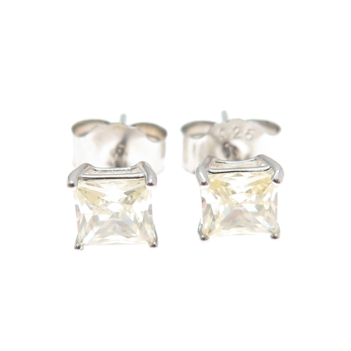 925 Sterling Silver Princess-Cut Canary C Z Stud Earrings