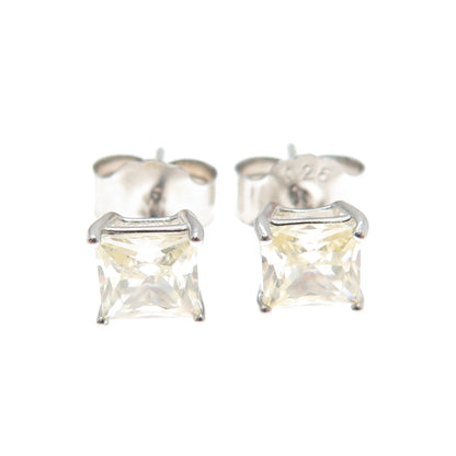925 Sterling Silver Princess-Cut Canary C Z Stud Earrings