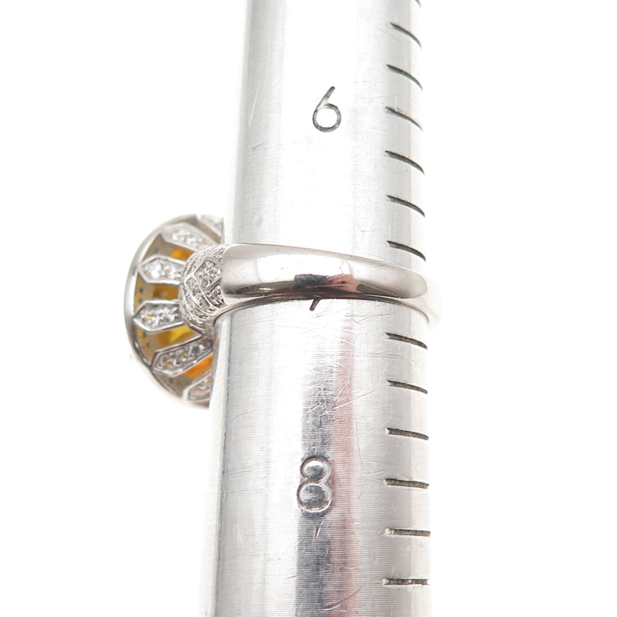 925 Sterling Silver Round-Cut Canary & White C Z Ring Size 7