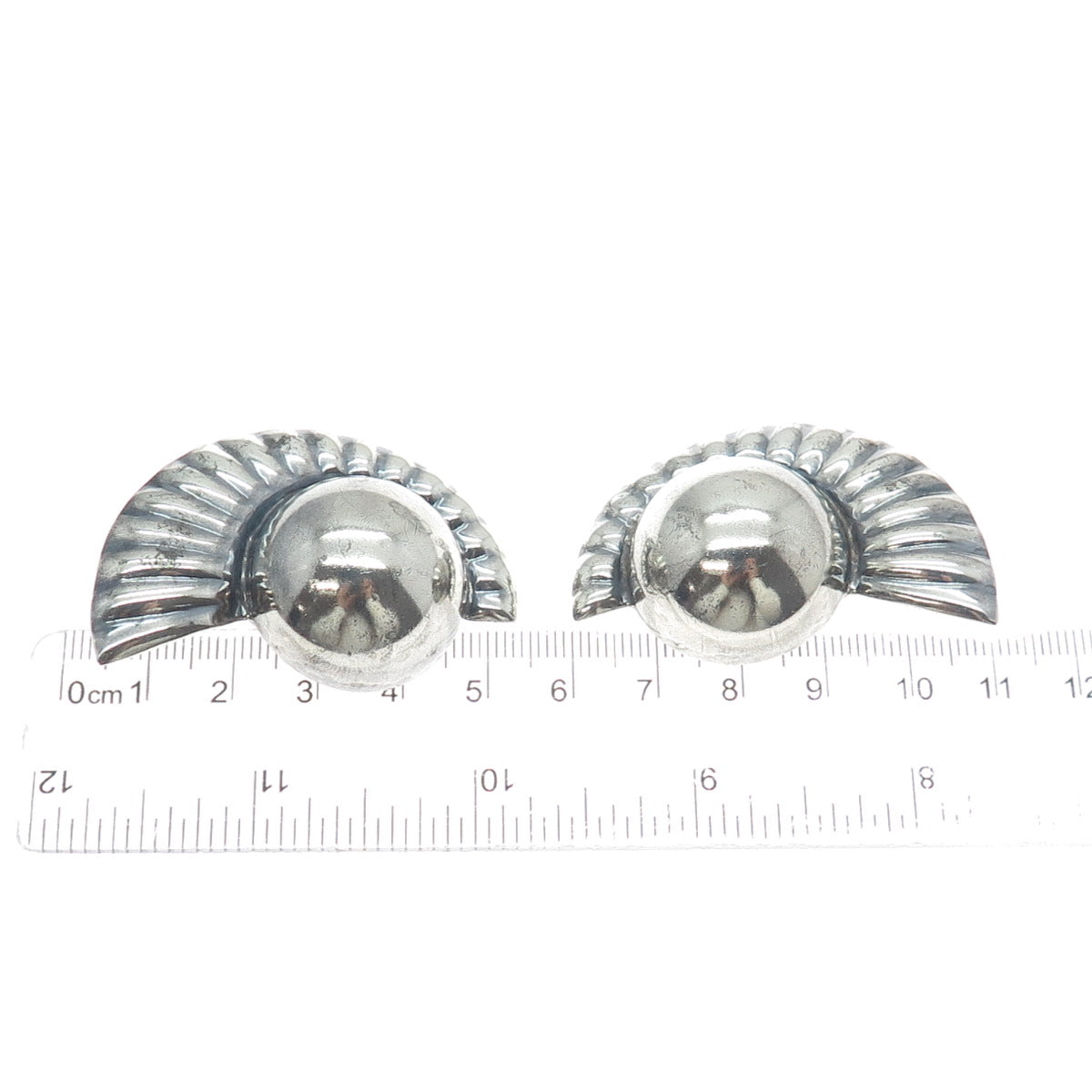 925 Sterling Silver Vintage Mexico Modernist Oxidized Clip On Earrings