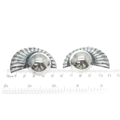 925 Sterling Silver Vintage Mexico Modernist Oxidized Clip On Earrings