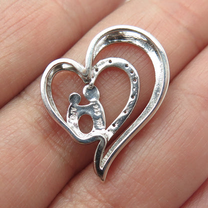 ALWAND VAHAN 10K Rose Gold 925 Sterling Diamond Mom & Chid Heart Slide Pendant