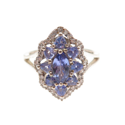 Chuck Clemency 925 Sterling Silver Real Tanzanite & White Topaz Ring Size 8
