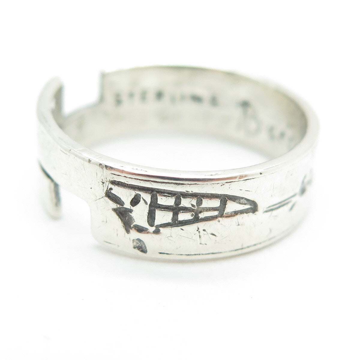 BOLECO 925 Sterling Silver Vintage Engraved Adjustable Band Ring Size 8.5