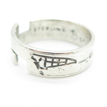 BOLECO 925 Sterling Silver Vintage Engraved Adjustable Band Ring Size 8.5