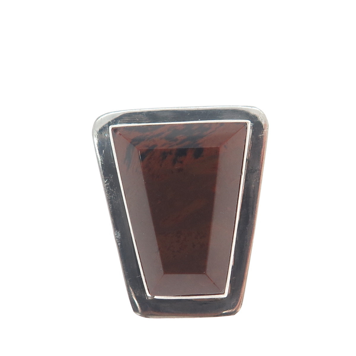 925 Sterling Silver Vintage Real Mahogany Jasper Modernist Slide Pendant