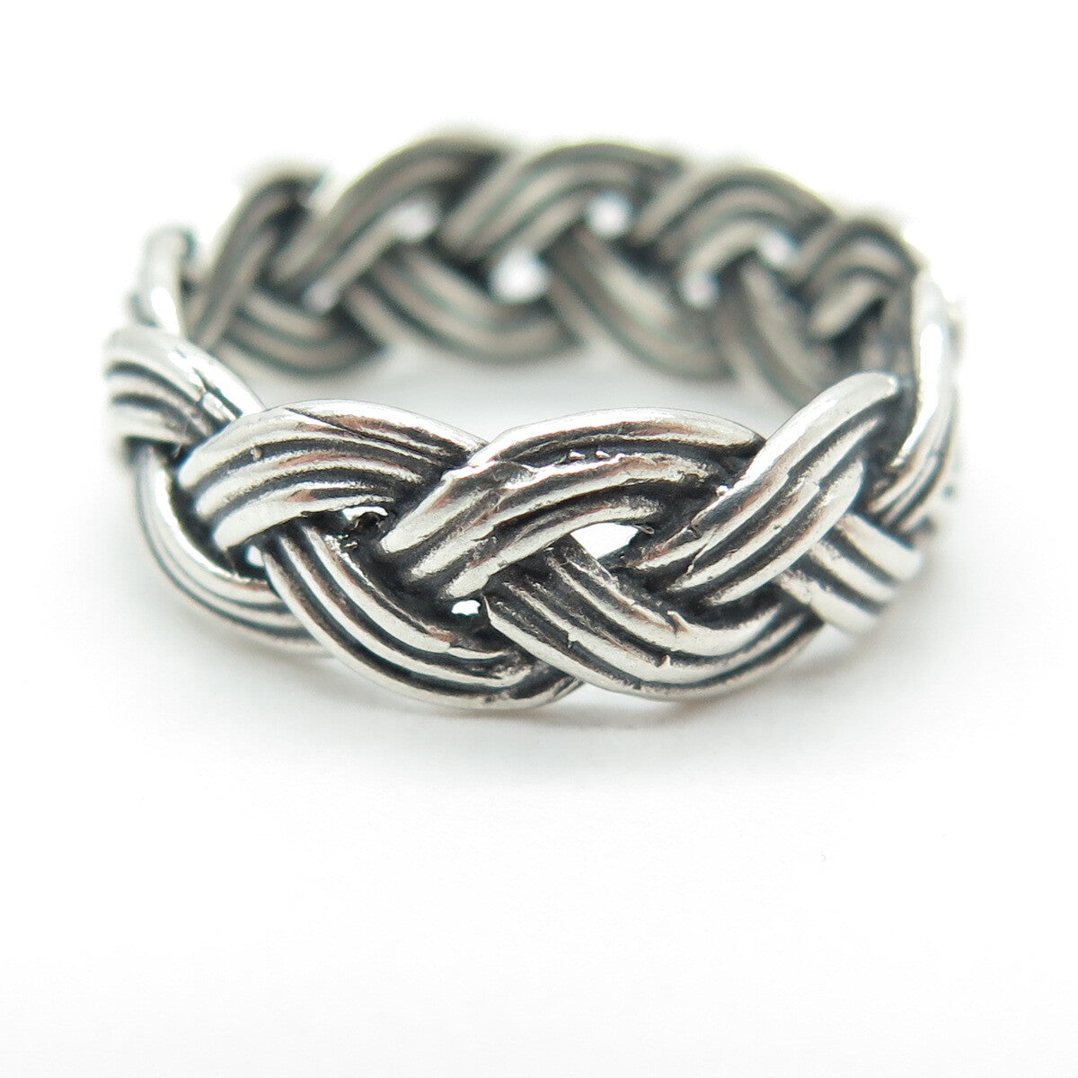 925 Sterling Silver Vintage Wicker Band Ring Size 6.75