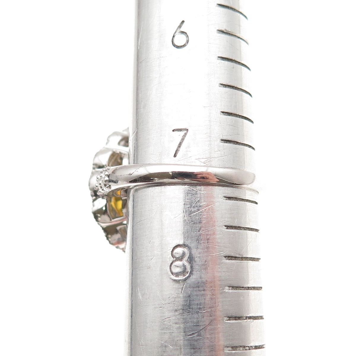 925 Sterling Silver Oval-Cut Canary & Round-Cut White C Z Ring Size 7.5