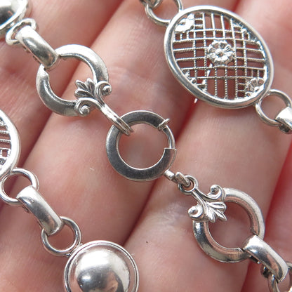 AMCO 925 Sterling Silver Antique Art Deco Floral Filigree Chain Necklace 16"