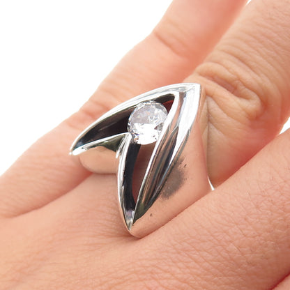 925 Sterling Silver Vintage Round-Cut C Z Modernist Oxidized Ring Size 6.5
