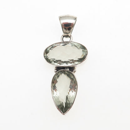 925 Sterling Silver Vintage Real Green Amethyst Modernist Pendant