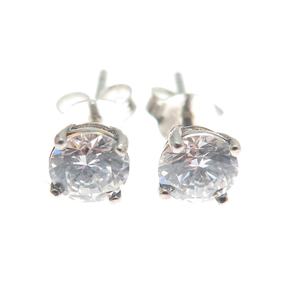 925 Sterling Silver Round-Cut C Z Stud Earrings