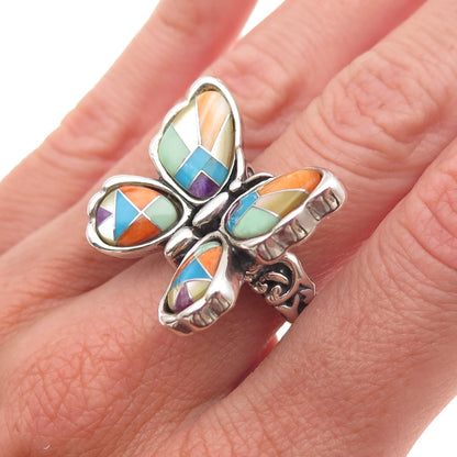 Carolyn Pollack Sterling Silver Vintage Real Multi-Gem Butterfly Ring Size 8.25