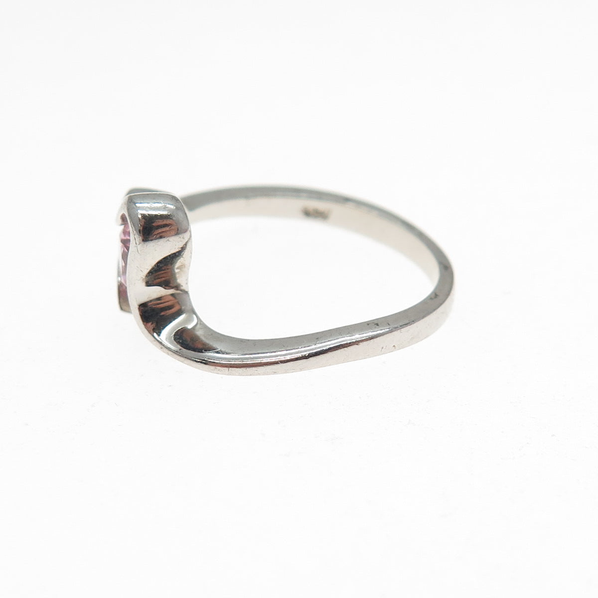925 Sterling Silver Round-Cut Pink C Z Modernist Heart Ring Size 6.25