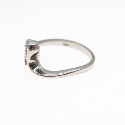 925 Sterling Silver Round-Cut Pink C Z Modernist Heart Ring Size 6.25