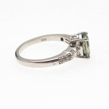 D'Joy 925 Sterling Silver Real Diamond & Green Amethyst Ring Size 8