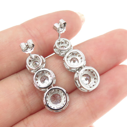 925 Sterling Silver Round-Cut C Z Multi-Disc Drop Earrings