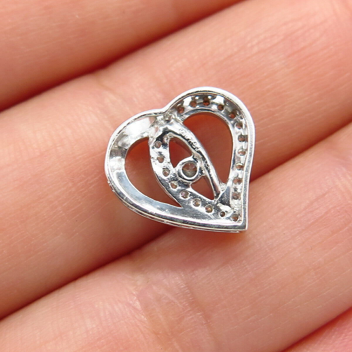 925 Sterling Silver Real White Diamond Open Heart Slide Pendant