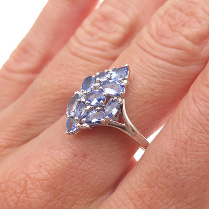 Chuck Clemency 925 Sterling Silver Real Multi-Cut Tanzanite Cluster Ring Size 8