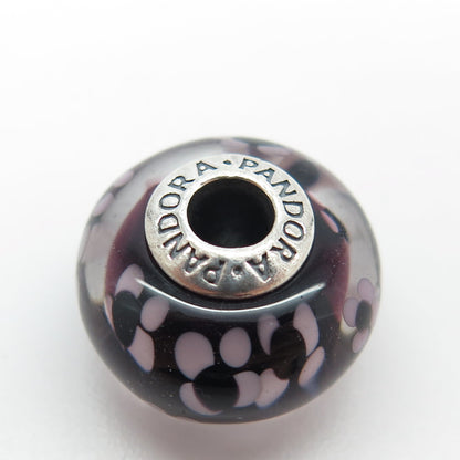 PANDORA 925 Sterling Silver Murano Glass Purple Flowers & Plants Bead Charm