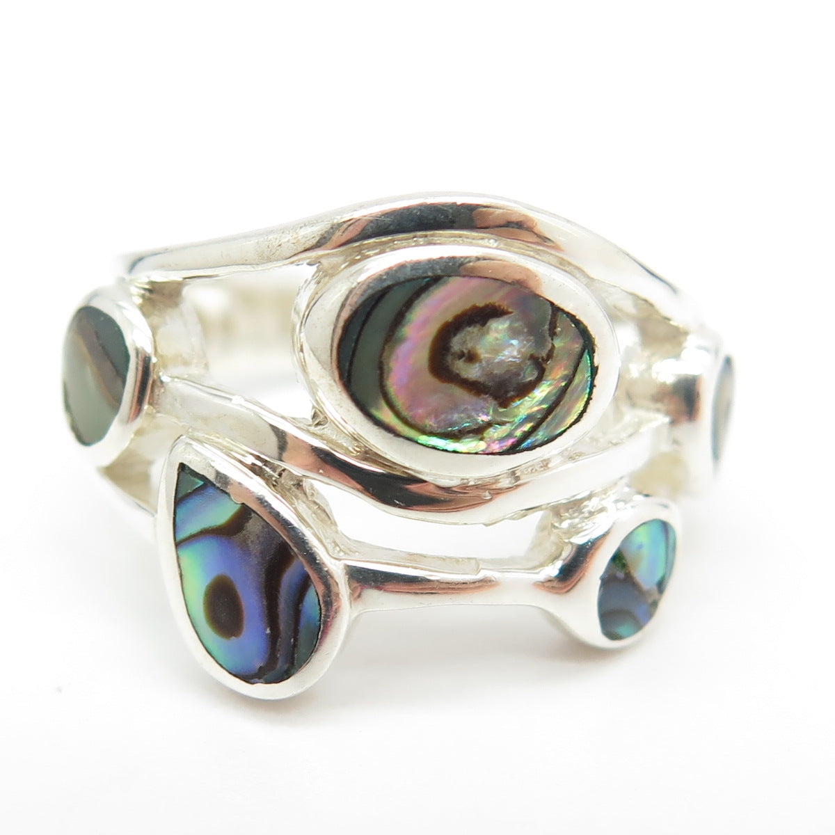 925 Sterling Silver Real Abalone Shell Modernist Ring Size 5.75